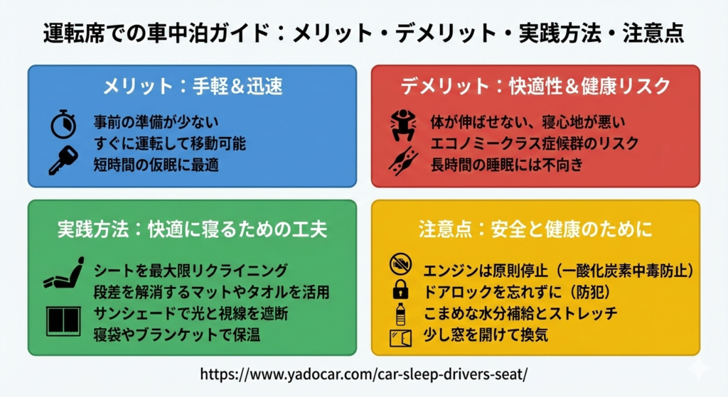 運転席での車中泊ガイド